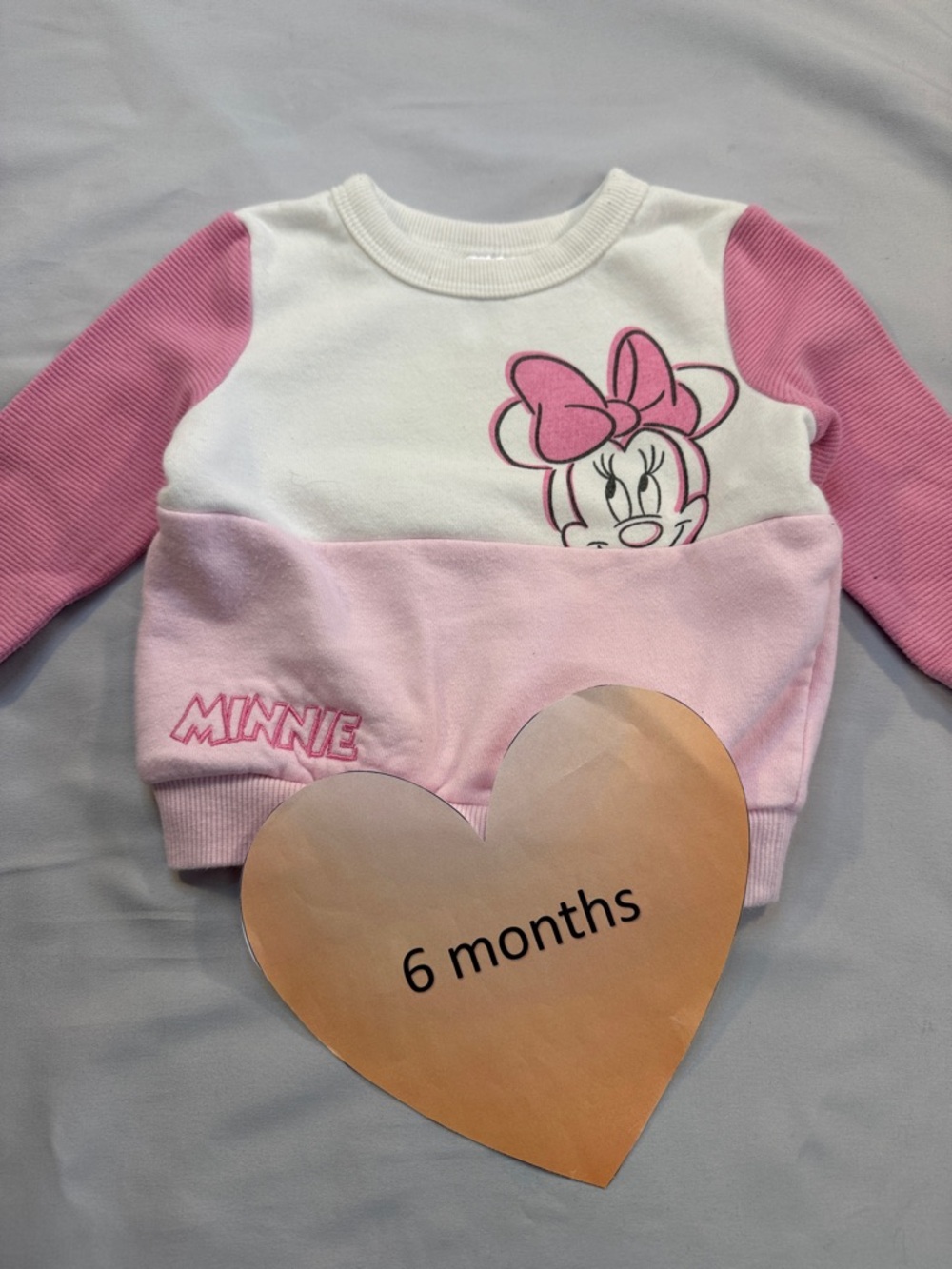 Disney Minnie Mouse Pink White Colorblock Crew Sweatshirt